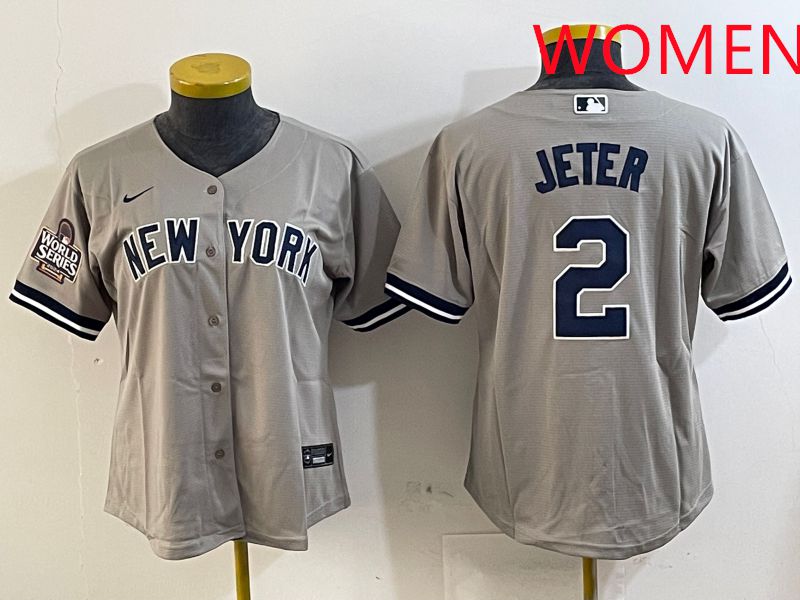 Women New York Yankees #2 Jeter Grey Game 2025 Nike MLB Jersey style 2